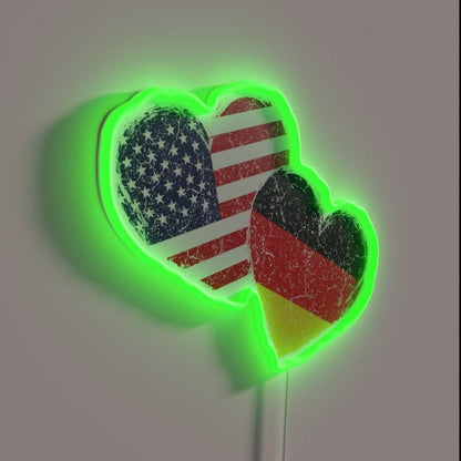 Usa Germany Heart Flag German American Rgb Led Neon Sign - Shineneon