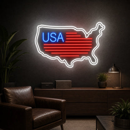 USA Map Flag LED Neon Sign Garage Man Cave Neon Sign high-converting product image