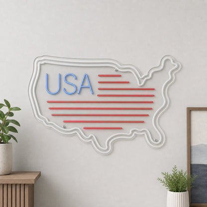 USA Map Flag LED Neon Sign Garage Man Cave Neon Sign size image