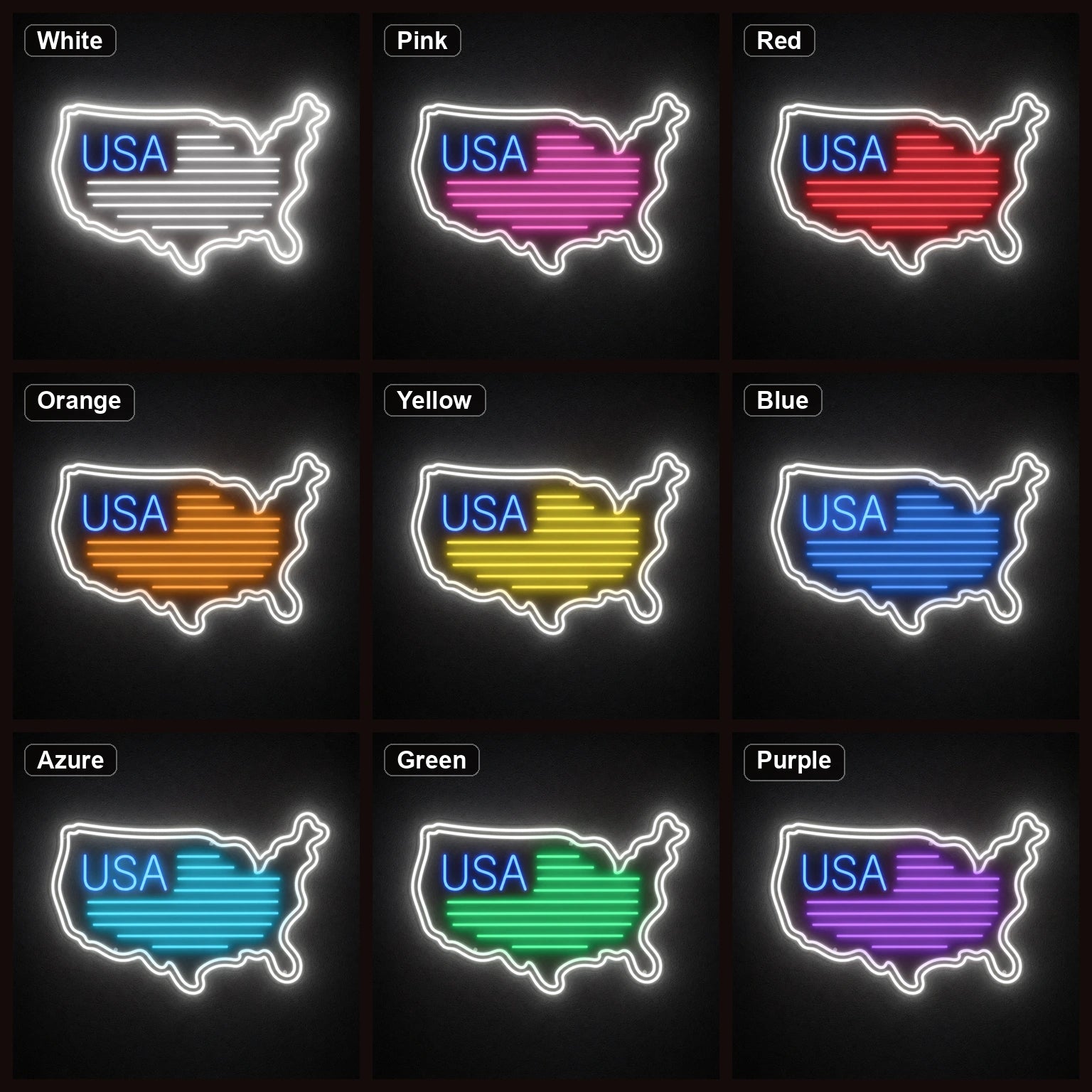 USA Map Flag LED Neon Sign Garage Man Cave Neon Sign color grid