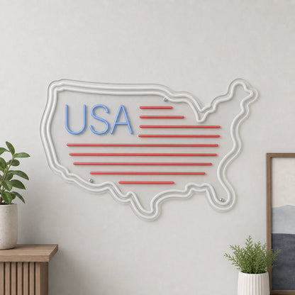 USA Map Flag LED Neon Sign Garage Man Cave Neon Sign - Shineneon