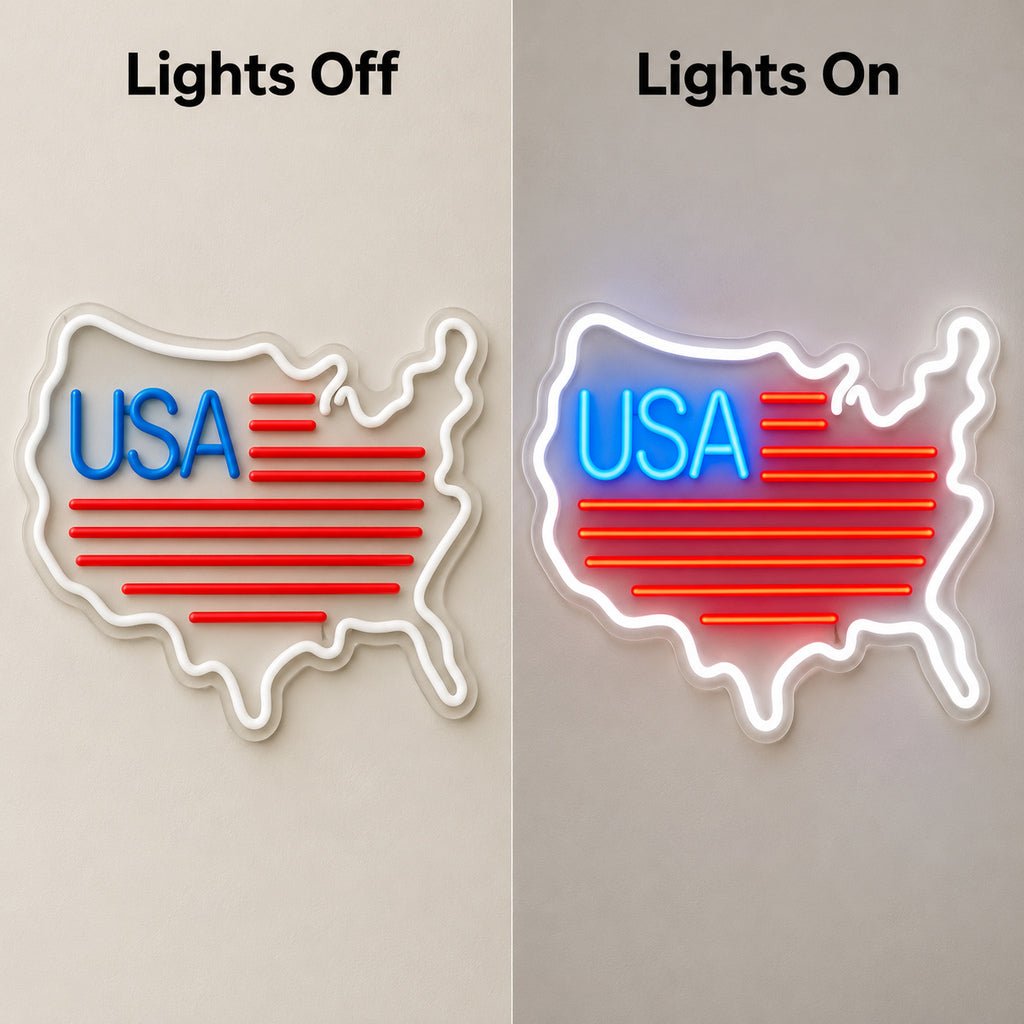 Usa Map Flag Stripes LED Neon Sign - Shineneon