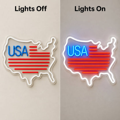 Usa Map Flag Stripes LED Neon Sign - Shineneon