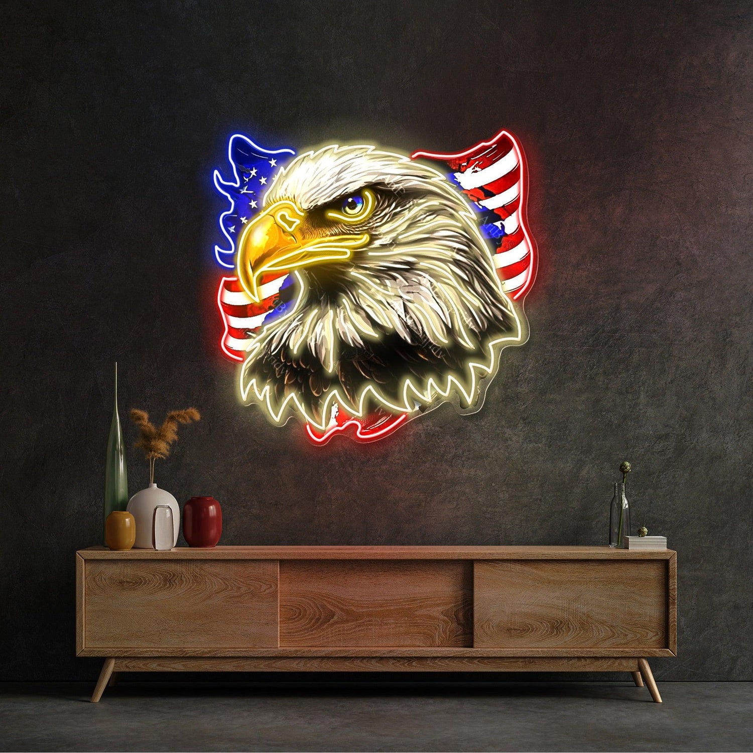 Usa Patriotic Eagle Flag Uv Printed Led Neon Sign Artwork For Home Bar Wall Decor | Shineneon
