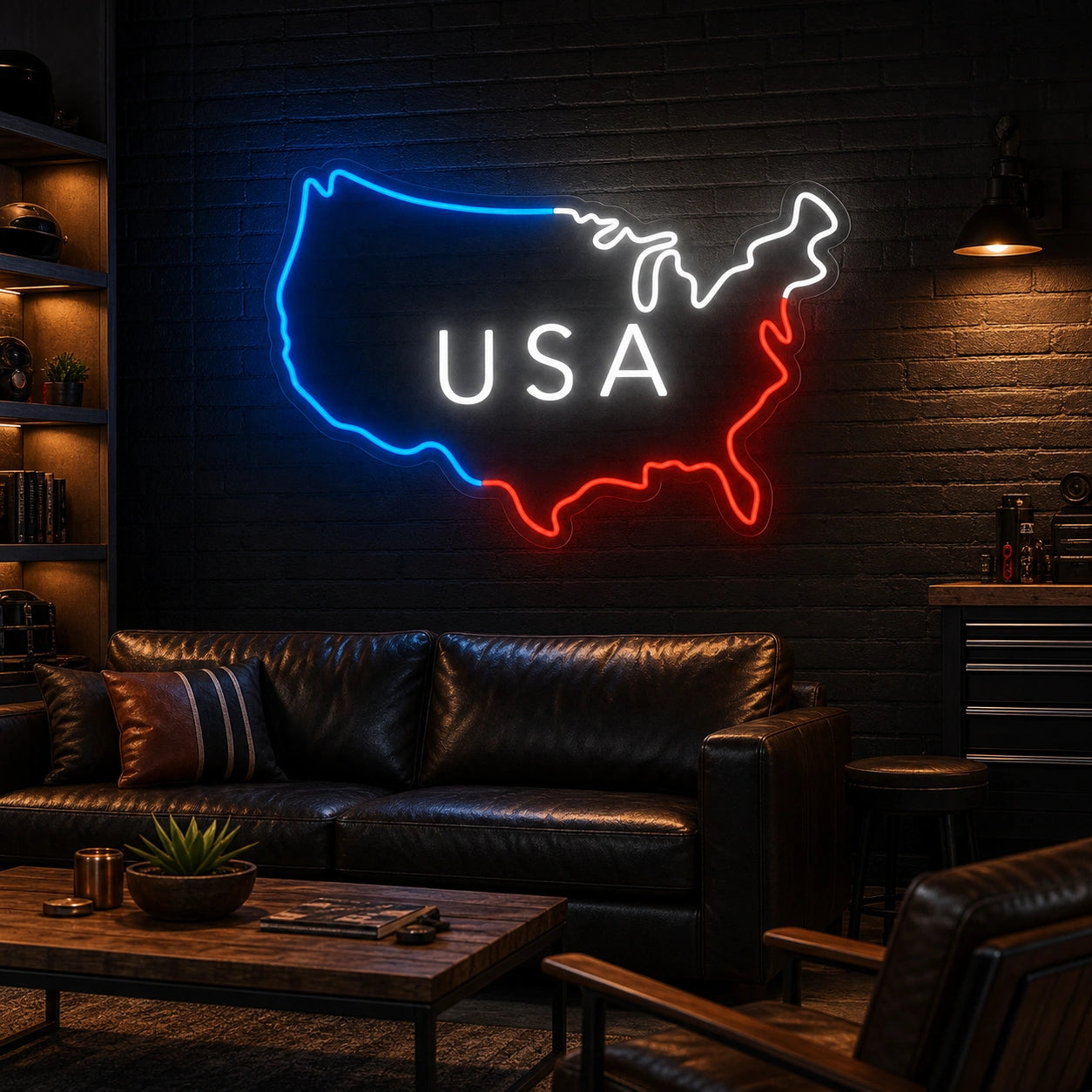 USA Text Inside Map Outline LED Neon Sign high-converting product image