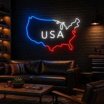 USA Text Inside Map Outline LED Neon Sign high-converting product image
