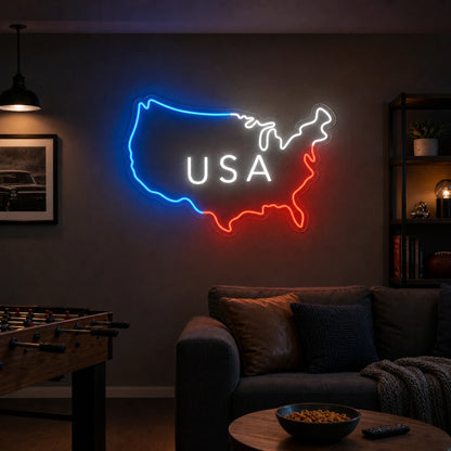 USA Text Inside Map Outline LED Neon Sign real lifestyle scene
