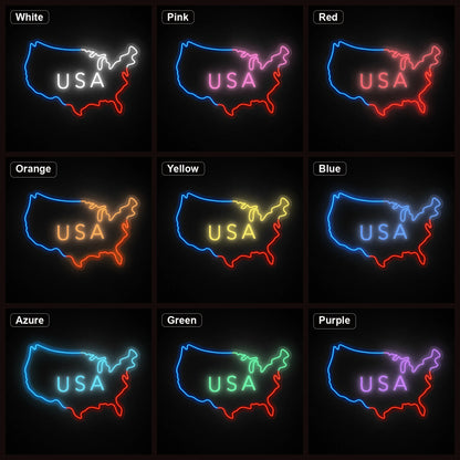 USA Text Inside Map Outline LED Neon Sign color grid