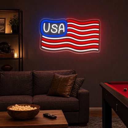 USA Waving Flag LED Neon Sign real lifestyle scene