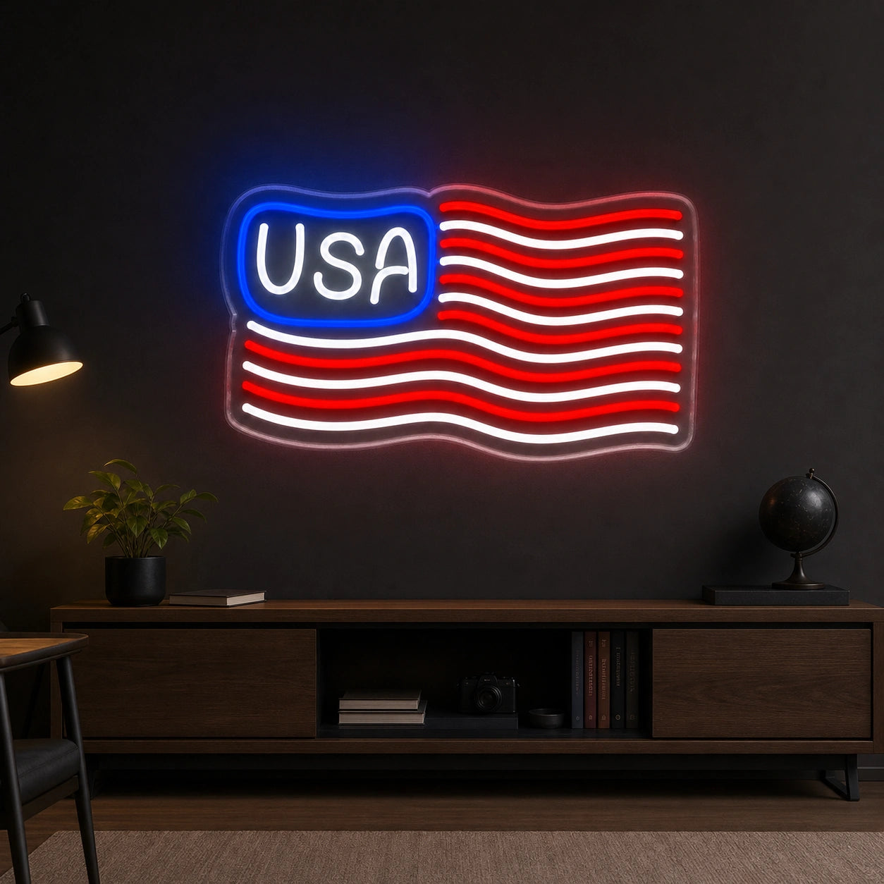 USA Waving Flag LED Neon Sign size image