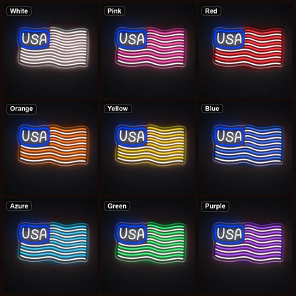 USA Waving Flag LED Neon Sign color grid