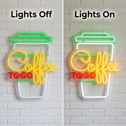 Usb Dimmable Coffee Wall Decor LED Neon Sign - 06 Day Night Comparison