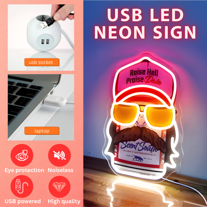 Bearded Racing Guy USB Led Neon Sign for Boys Room Man Cave Game Room & Birthday Gifts