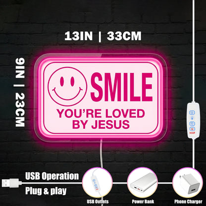 ShineNeon™ Jesus Loves You Smile LED Neon Sign Home Wall Faith Decor USB Powered