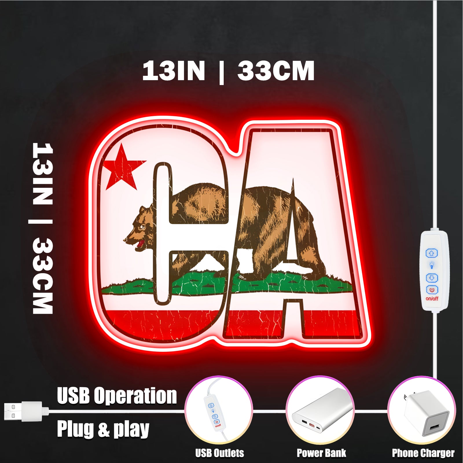 ShineNeon™ CA Bear LED Neon Sign - USB Power State Pride Wall Decor
