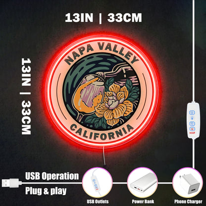 ShineNeon™ Napa Valley Wine Art LED Neon Sign - California Vineyard Wall Decor USB Powered