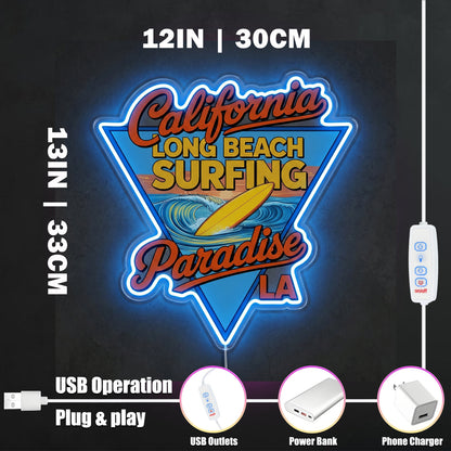 ShineNeon™ California Long Beach Surfing Paradise LED Neon Sign - LA Retro Wall Decor USB Power