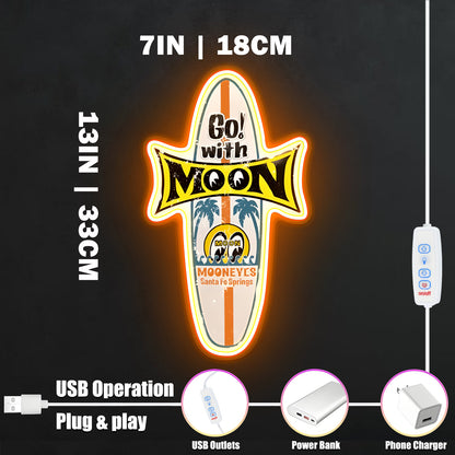 ShineNeon™ Mooneyes Surfboard LED Neon Sign - Retro Surf Wall Art Decor (USB Powered)
