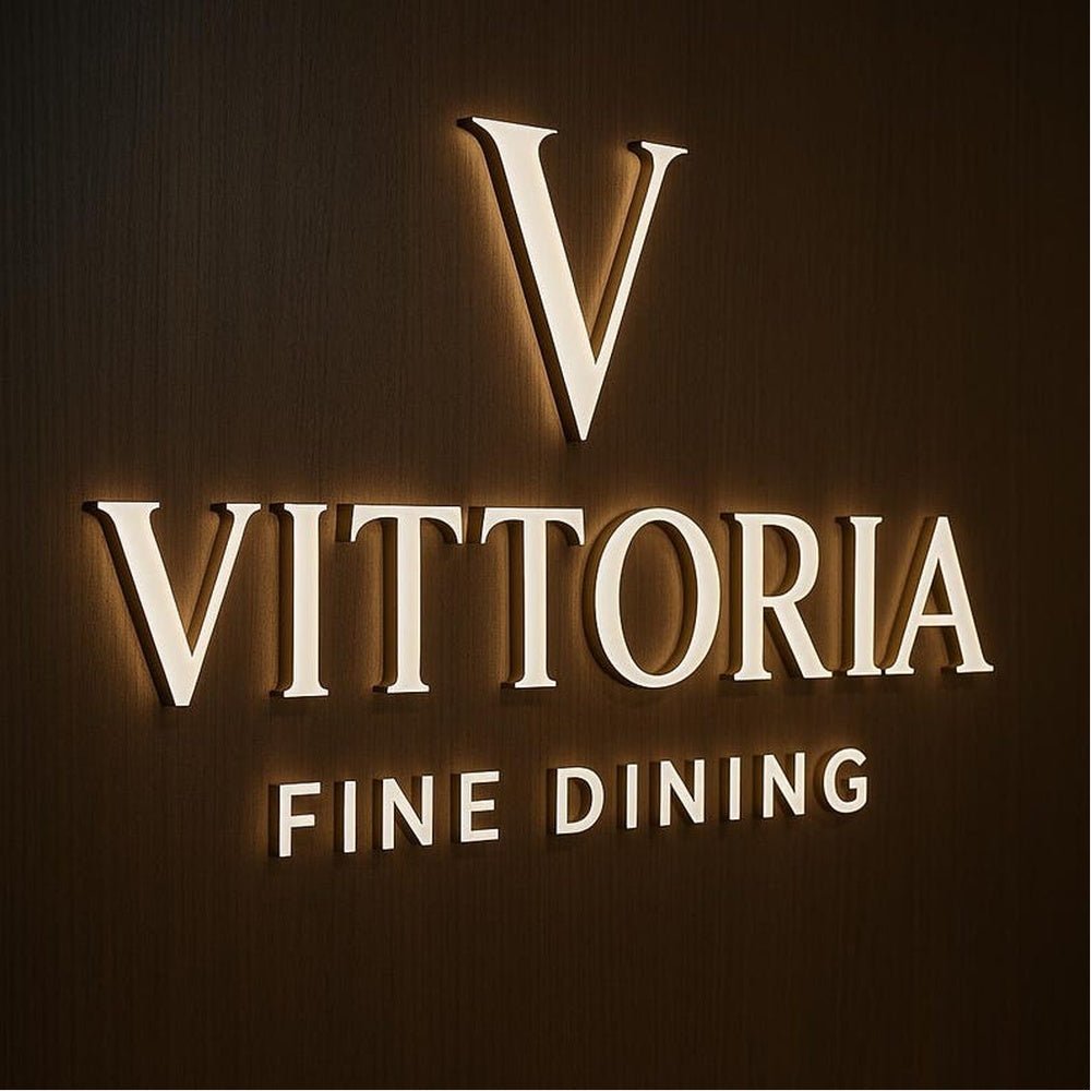 V Vittoria Fine Dining 3D Frontlit And Backlit Channel Letter Led Light Sign - Shineneon