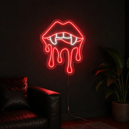 Vampire Lips Fangs And Drips LED Neon Sign size image