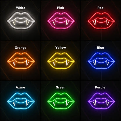 Vampire Lips With Fangs LED Neon Sign day and night comparison