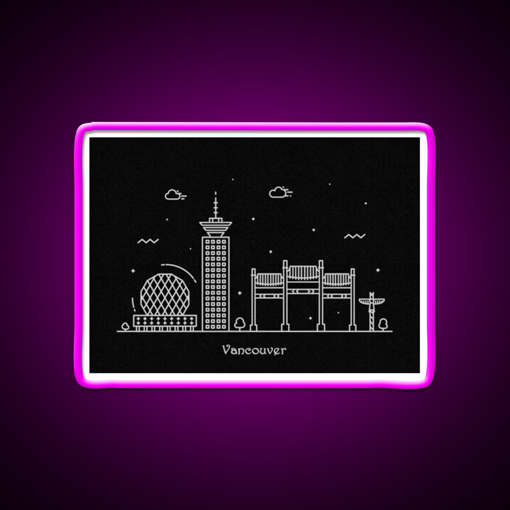 Vancouver Skyline Minimal Line Art Poster Asian Cultural Led Neon Sign Rgb Color - Neon sign mounted on wall in room