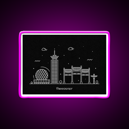 Vancouver Skyline Minimal Line Art Poster Asian Cultural Led Neon Sign Rgb Color - Neon sign mounted on wall in room