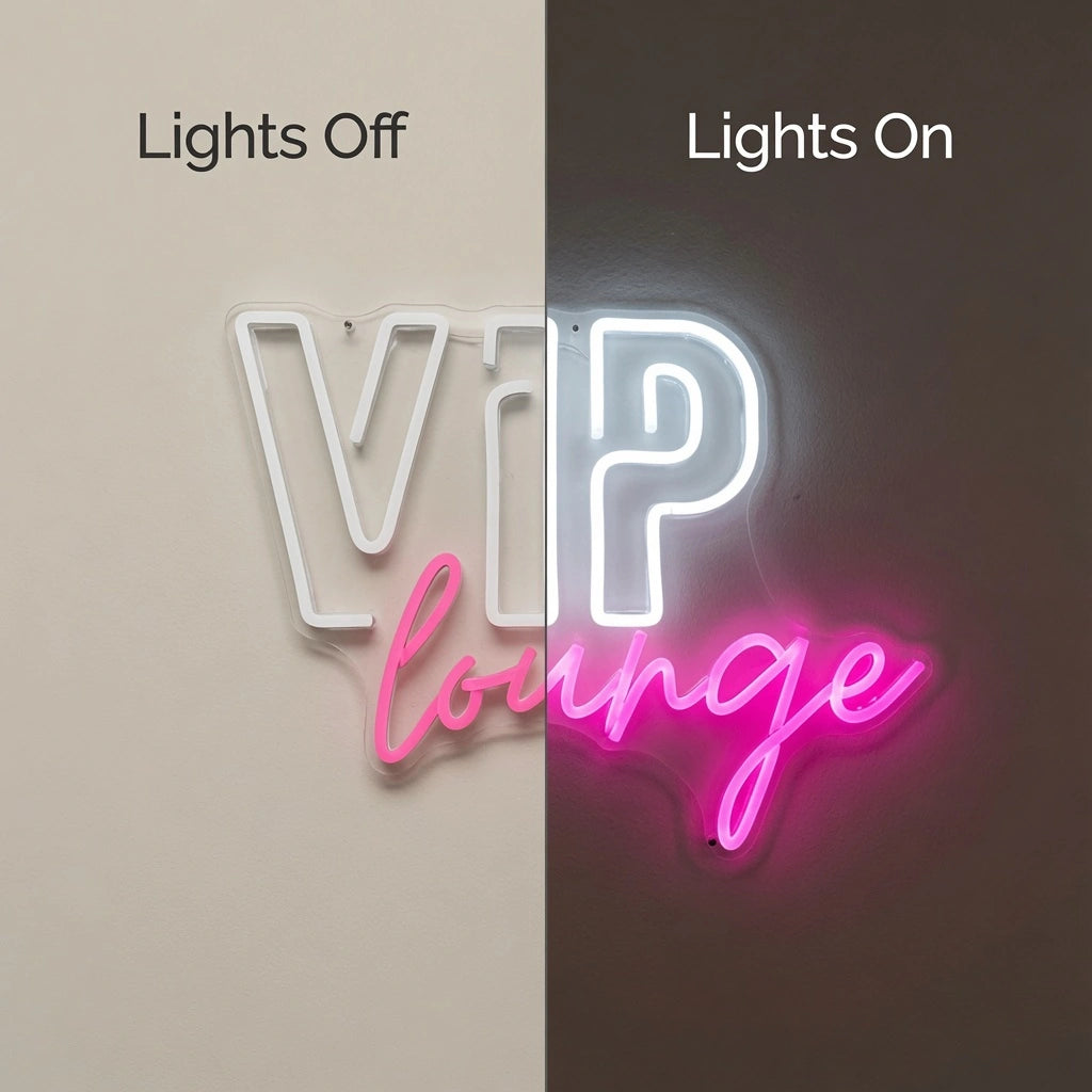 Vap Lounge'in And Letters LED Neon Sign - 06 Day Night Comparison