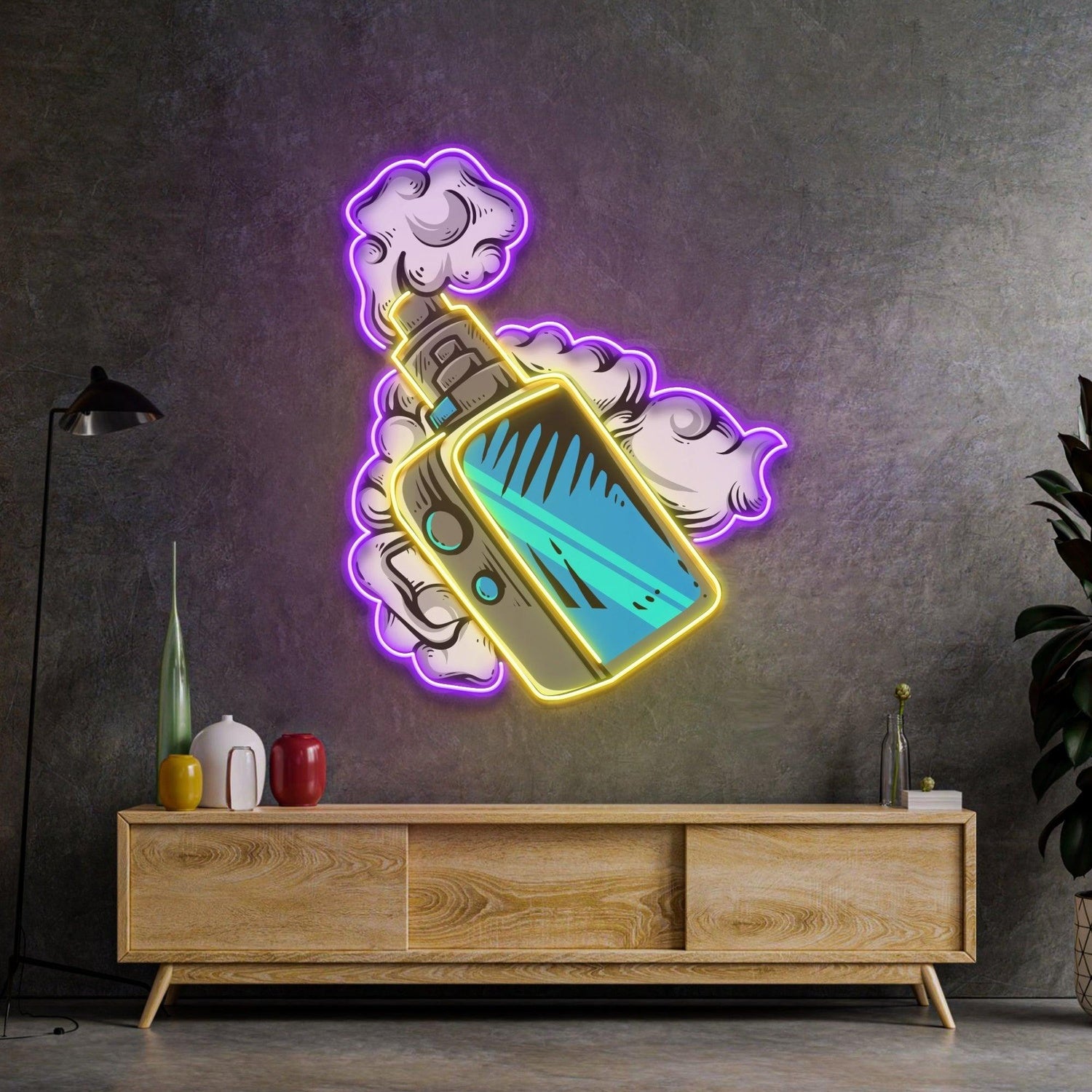 Vape Smoke Yellow Purple Uv Printed Led Neon Sign Artwork For Home Decor | Shineneon