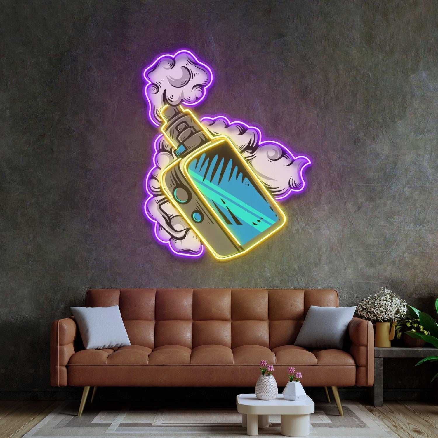 Vape Smoke Yellow Purple Uv Printed Led Neon Sign Artwork For Home Decor | Shineneon
