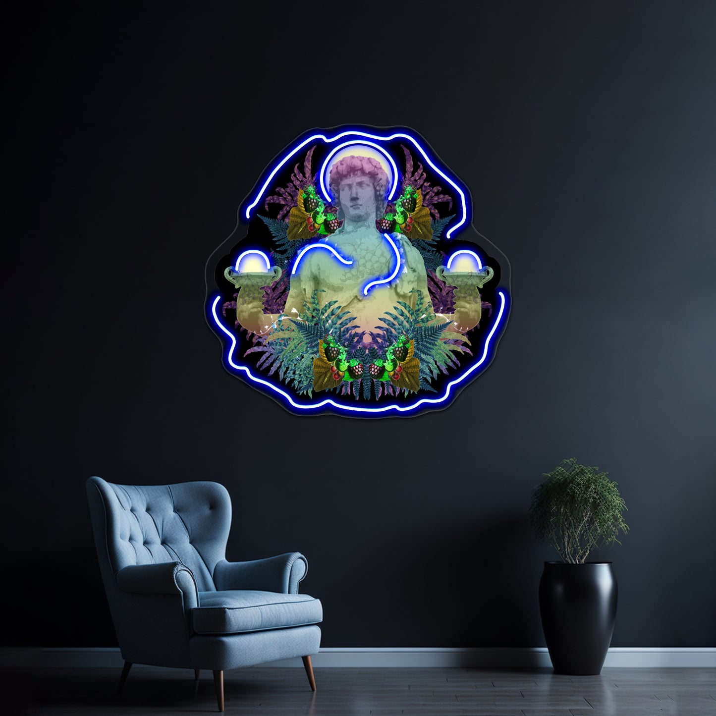 Vaporwave Dionysus Greek Statue Artwork Neon Signs Custom