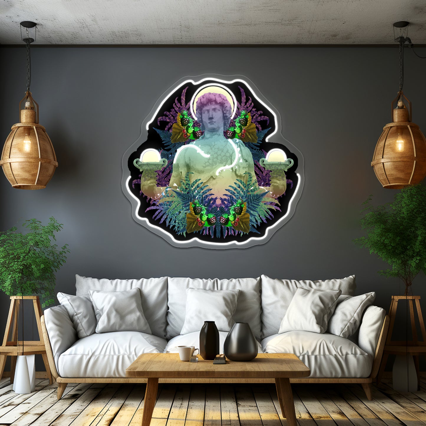 Vaporwave Dionysus Greek Statue Artwork Neon Signs Custom