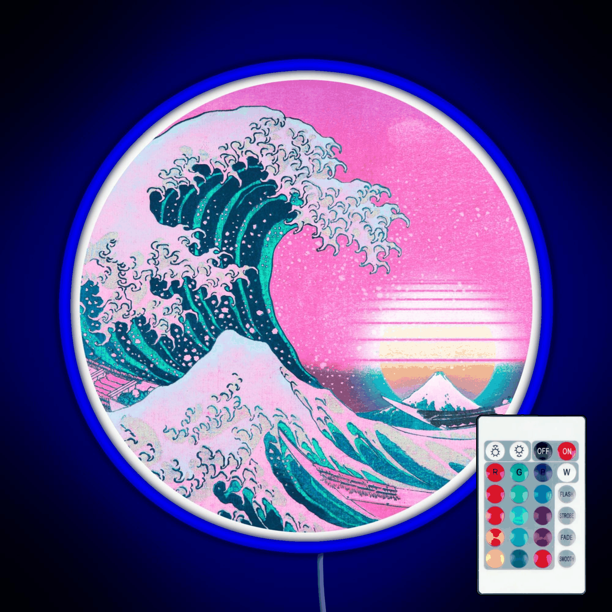 Vaporwave Great Wave Off Kanagawa Sunset Rgb Led Neon Sign Pop Wall Art