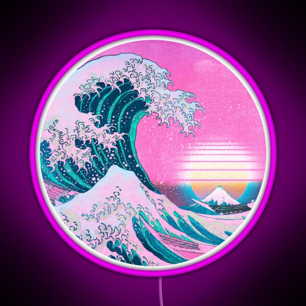 Vaporwave Great Wave Off Kanagawa Sunset Rgb Led Neon Sign Pop Wall Art - Shineneon