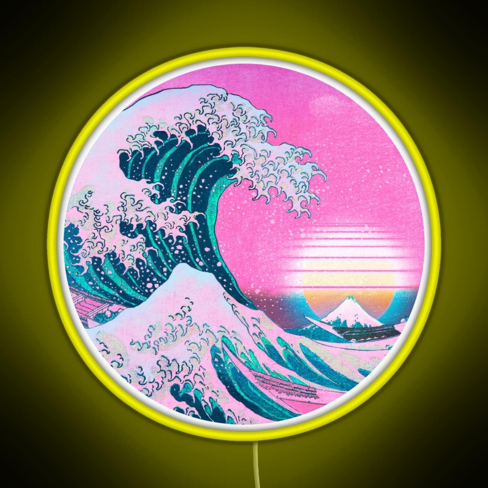 Vaporwave Great Wave Off Kanagawa Sunset Rgb Led Neon Sign Pop Wall Art