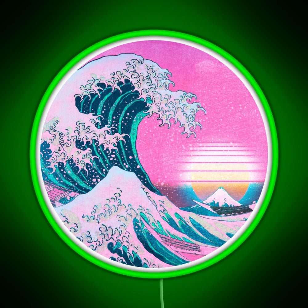 Vaporwave Great Wave Off Kanagawa Sunset Rgb Led Neon Sign Pop Wall Art - Shineneon