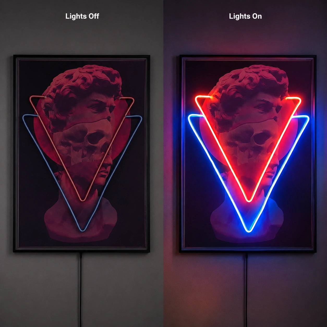 Vaporwave Triangle Neon Sign LED Neon Sign day and night comparison