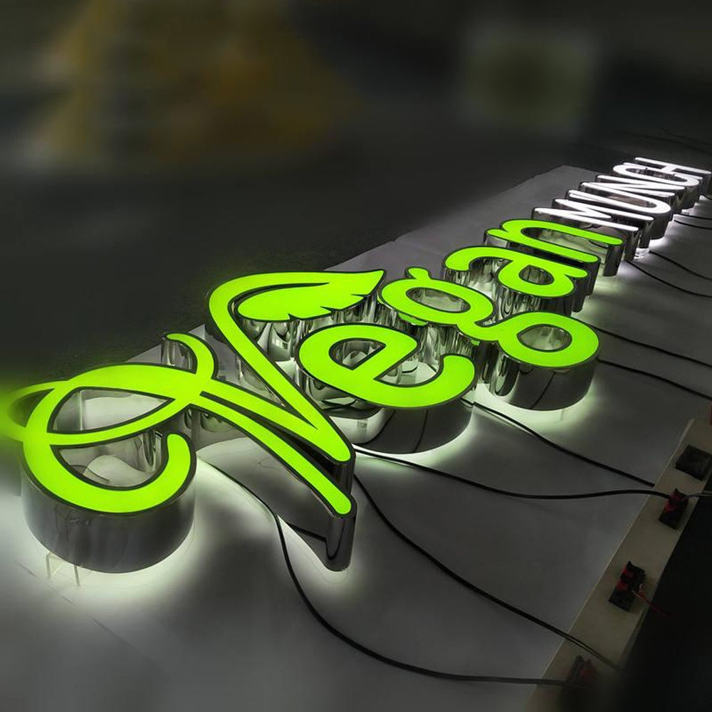 Vegan 3D Front And Back Lit Letters Metal Led Sign