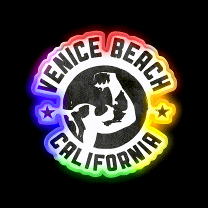 Venice Beach California Gym Fitness Led Neon Sign Rgb Color - LED neon sign close-up detail