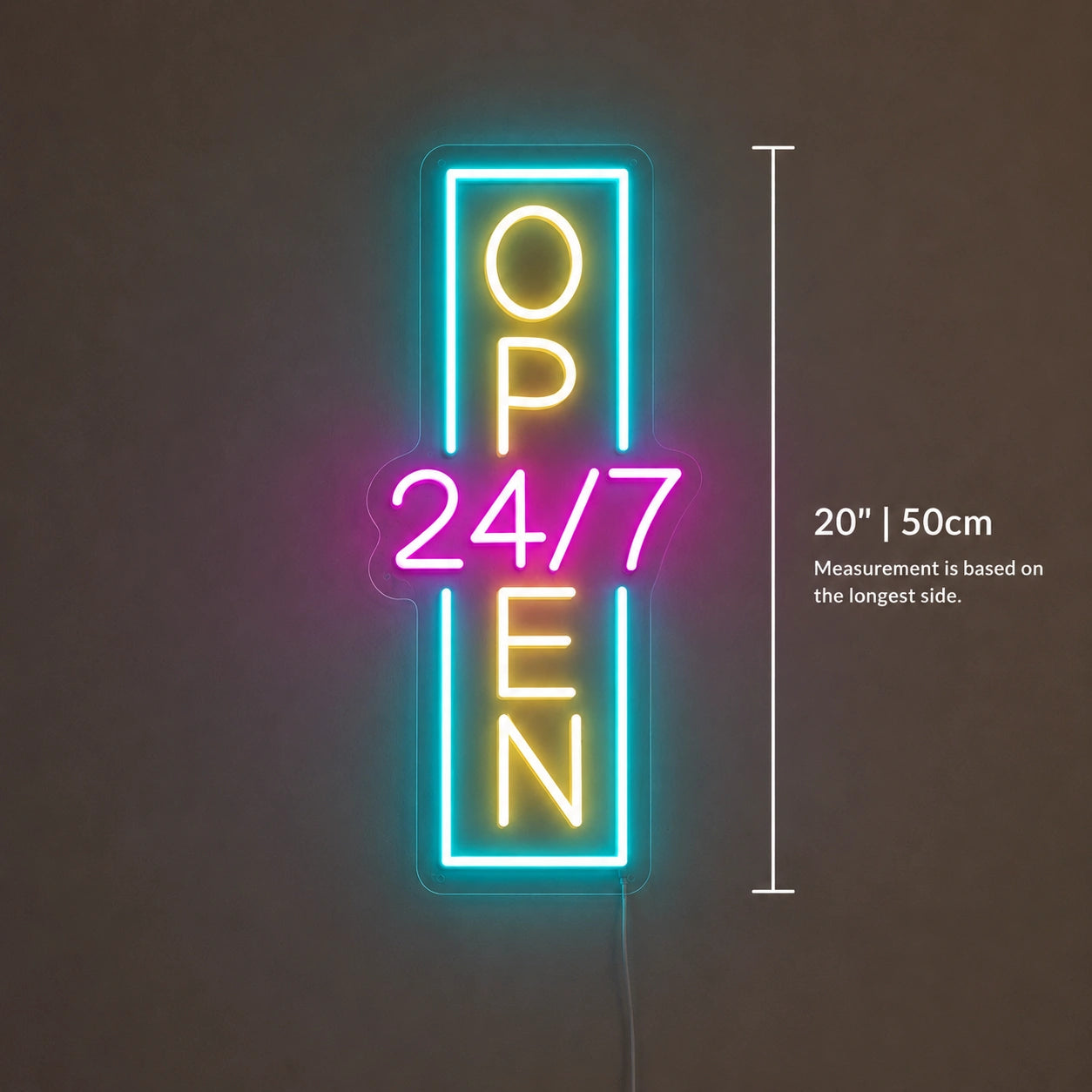 Vertical Open 24 Seven Neon Sign LED Neon Sign size image
