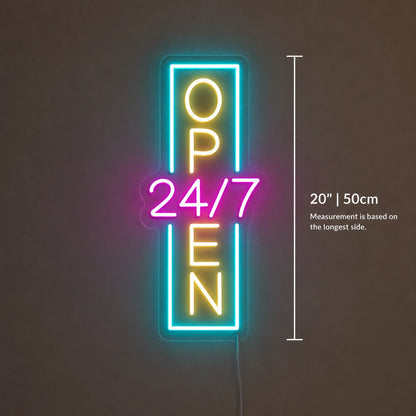 Vertical Open 24 Seven Neon Sign LED Neon Sign size image