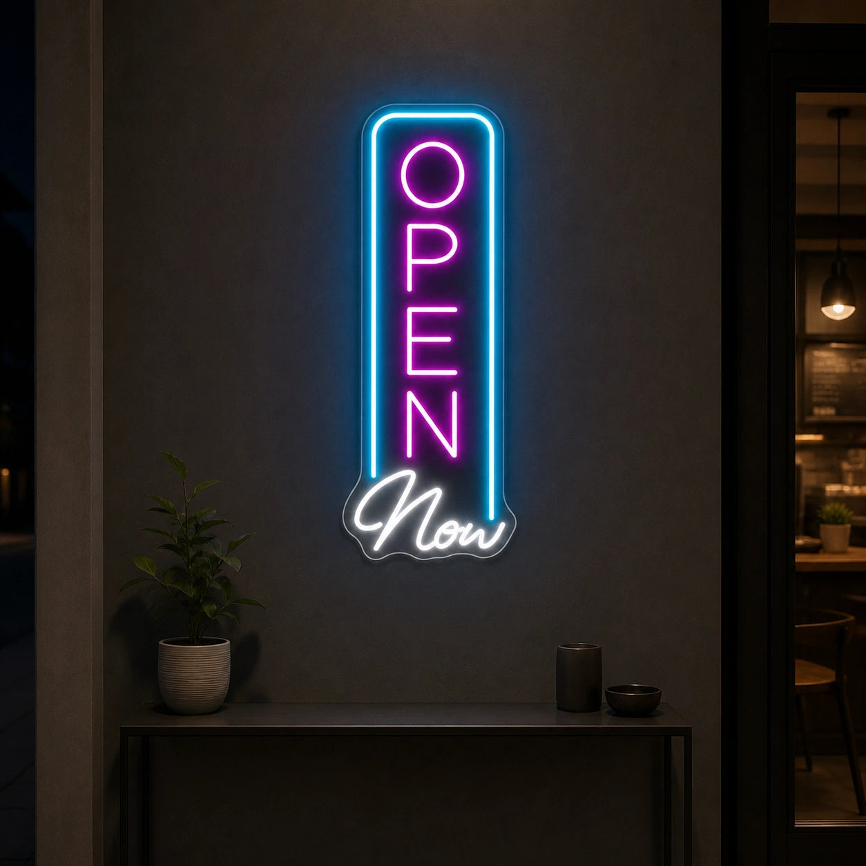 Vertical Open Now LED Neon Sign size image