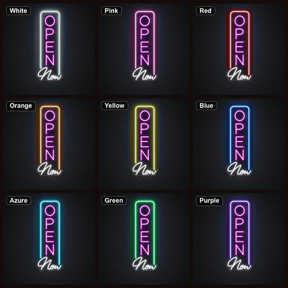 Vertical Open Now LED Neon Sign color grid