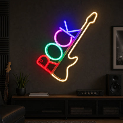 Vertical Rock Text Electric Guitar LED Neon Sign size image