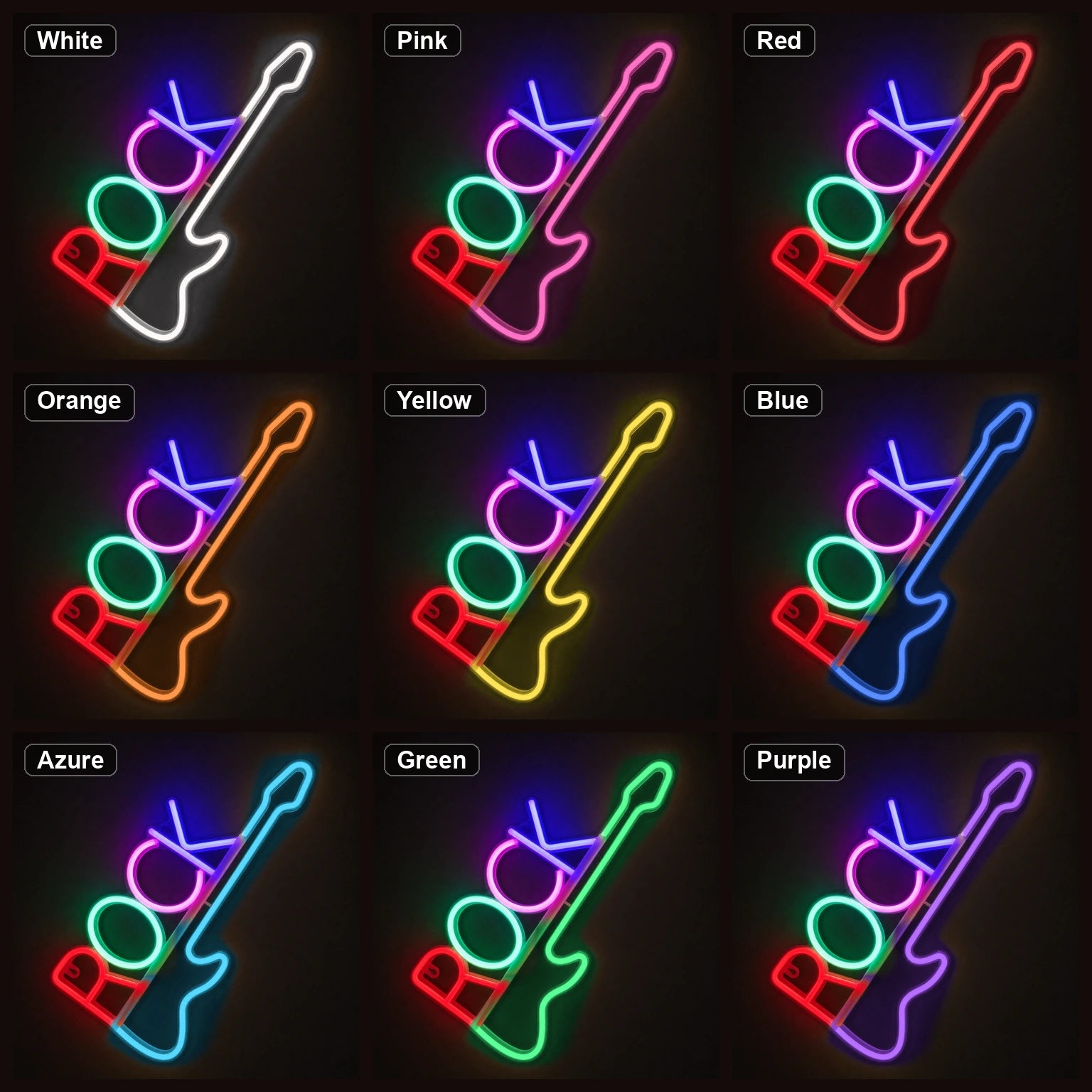 Vertical Rock Text Electric Guitar LED Neon Sign color grid