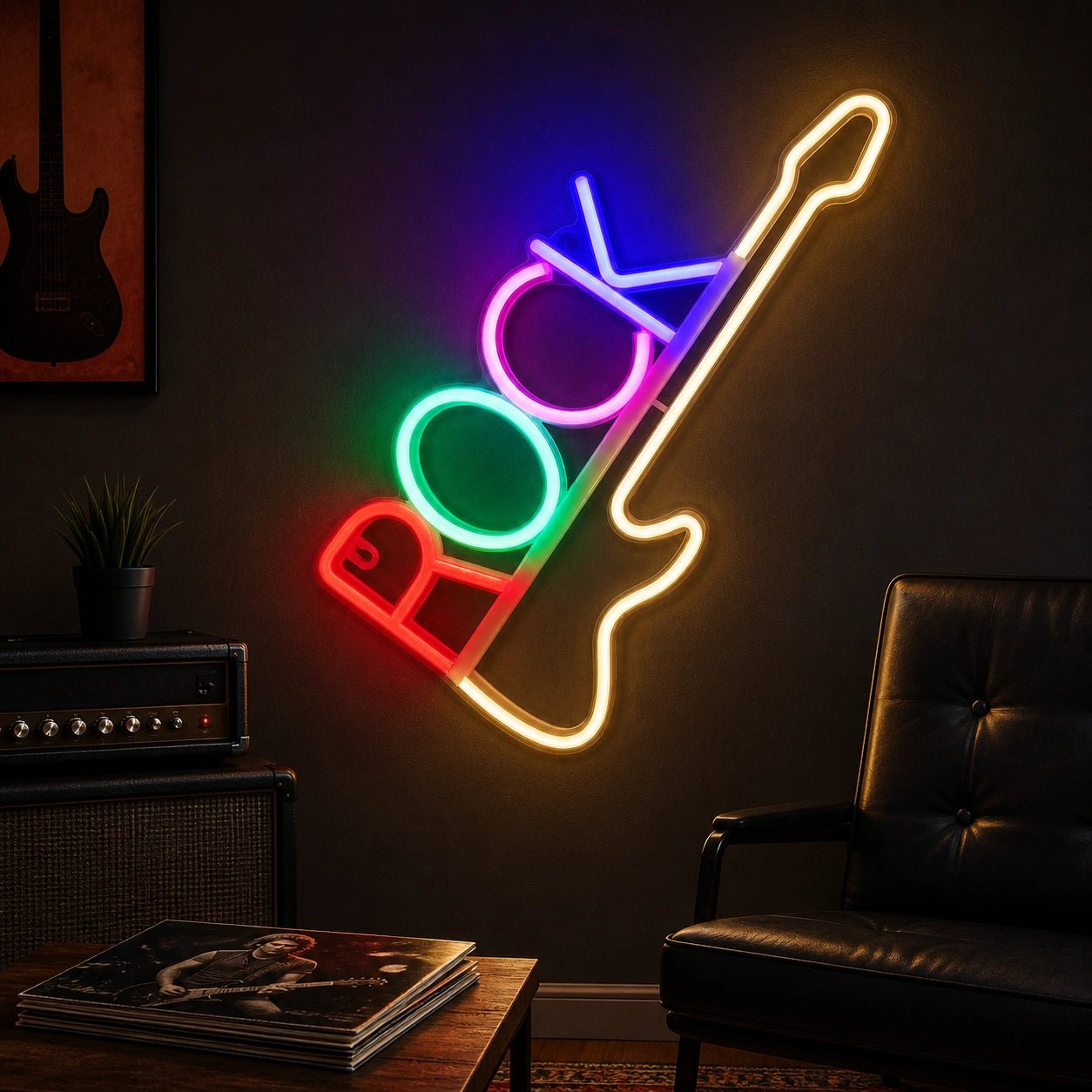 Vertical Rock Text Electric Guitar LED Neon Sign - Shineneon
