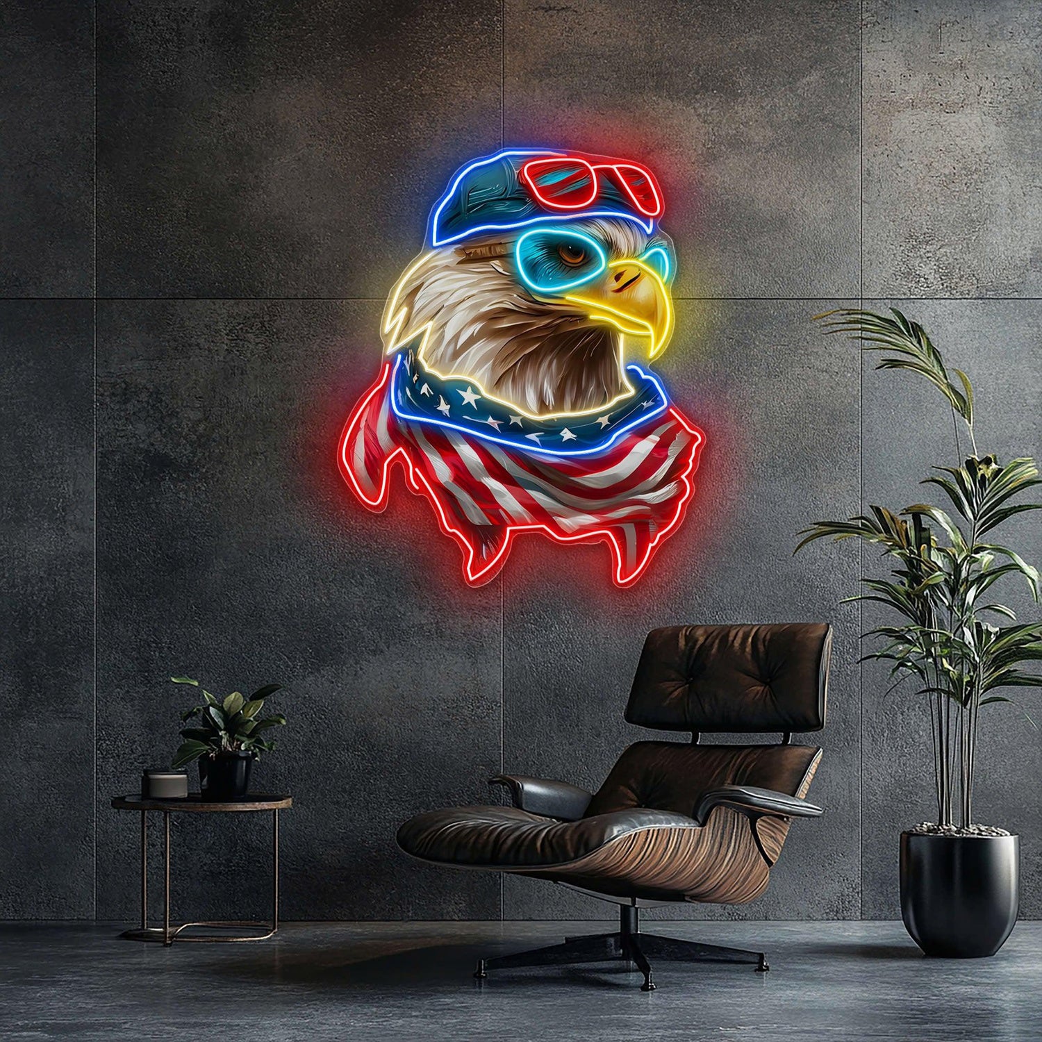 Veterans Day Soaring Eagle Patriotic Red Blue Uv Printed Led Neon Sign Artwork | Shineneon