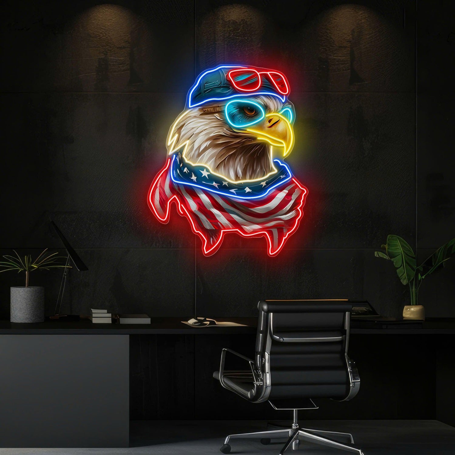 Veterans Day Soaring Eagle Patriotic Red Blue Uv Printed Led Neon Sign Artwork | Shineneon