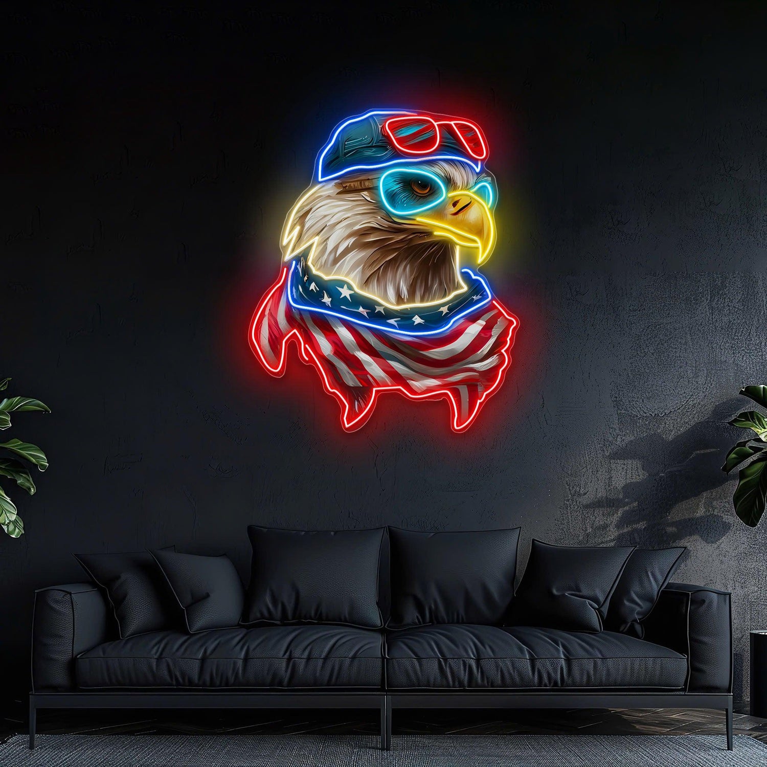 Veterans Day Soaring Eagle Patriotic Red Blue Uv Printed Led Neon Sign Artwork | Shineneon