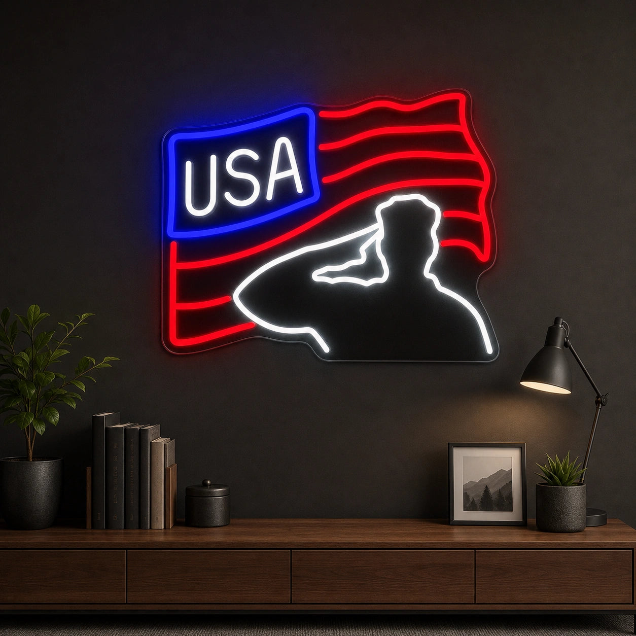 Veterans Day USA Flag LED Neon Sign size image